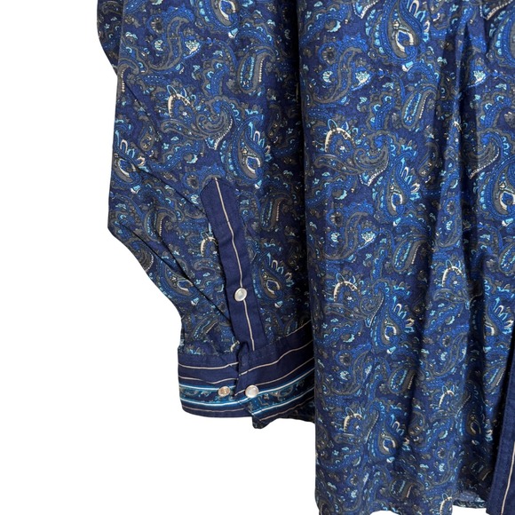 VTG Express Rider 2XL Western Pearl Snap Shirt Blue Paisley Stripe Split Panel - Picture 3 of 9